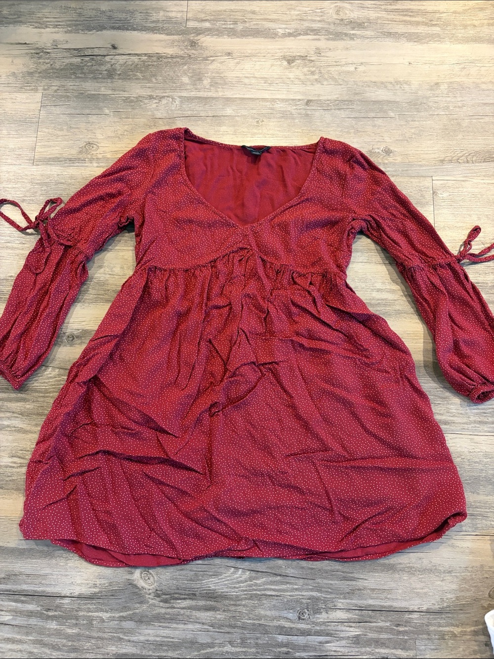 American Eagle Outfitters Burgundy Dot Long Sleeve Babydoll Dress